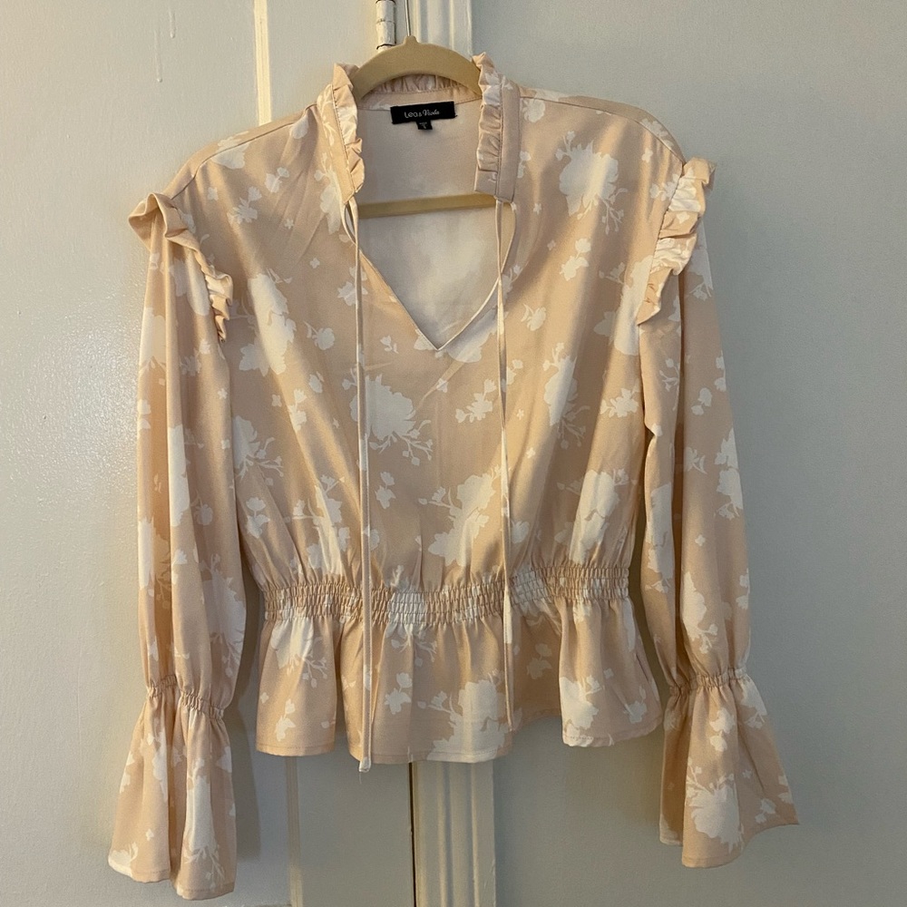 Tan and white blouse - perfect for spring!